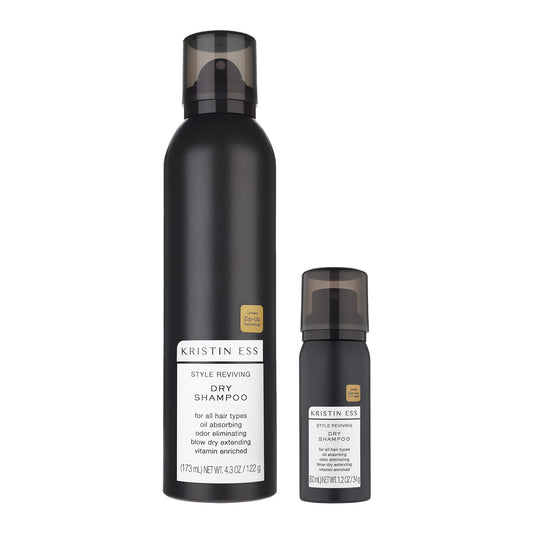Kristin Ess 2-in-1 Bundle Home & Travel Size Dry Shampoo Spray for Oily Hair - Absorbs Oil, Adds Volume, Style Extender + Fragrance Refresher - Sulfate-Free, Vegan + Color Safe - Fresh Pear Fragrance