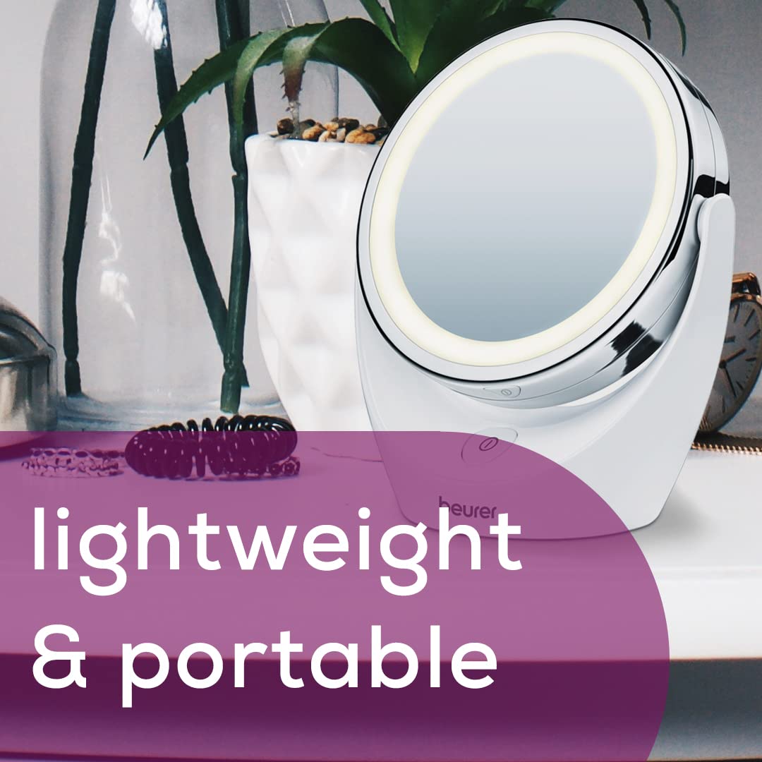 Beurer 5x Magnifying Double-Sided Cosmetic Vanity Makeup Mirror Illuminated | LED Lights | 360° Degree Swivel Rotation| Cordless | BS49