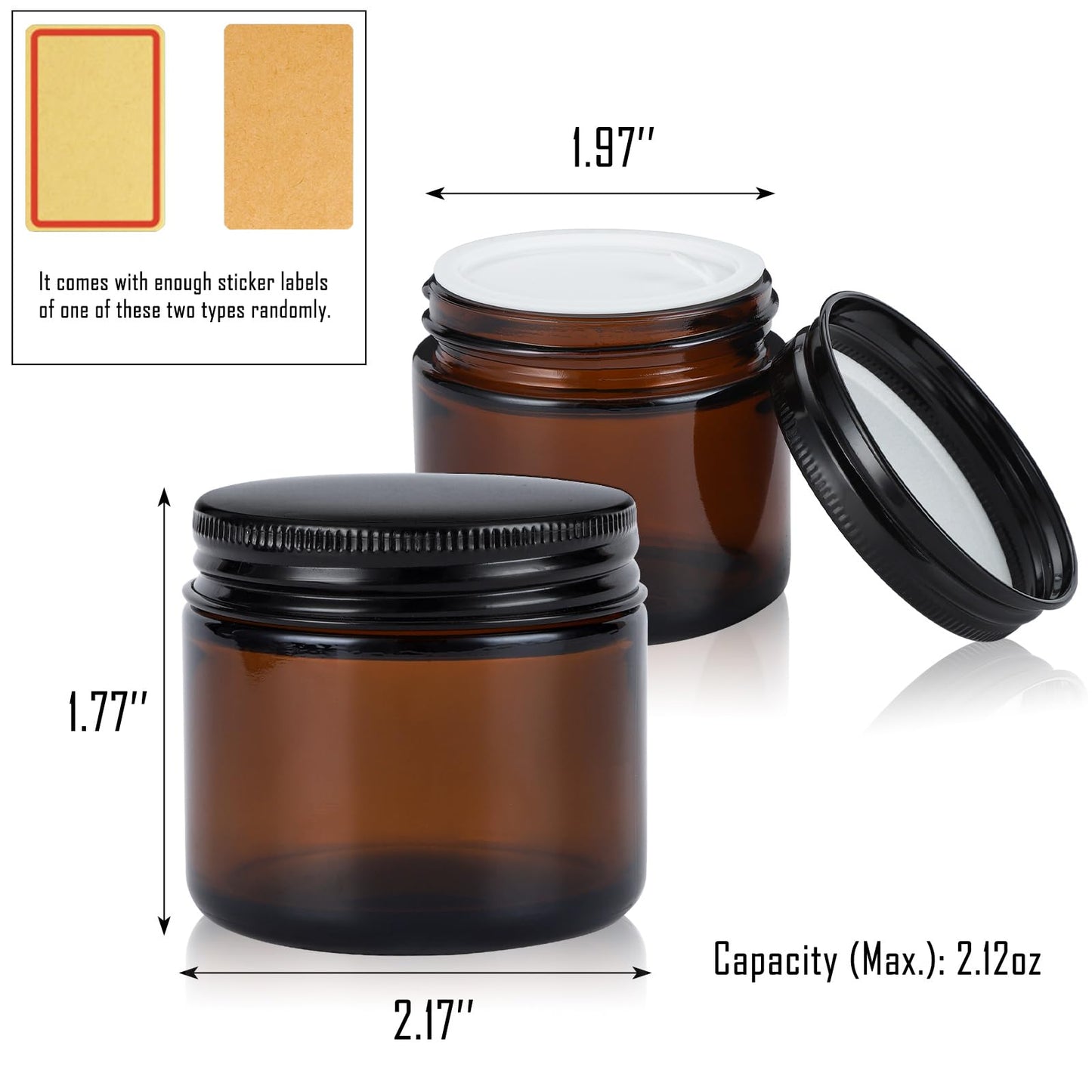 RAMFIYN 2oz Empty Amber Glass Jars with Lids 24 Pack Cosmetic Containers with Lids for Travel Lotion Cream Candle