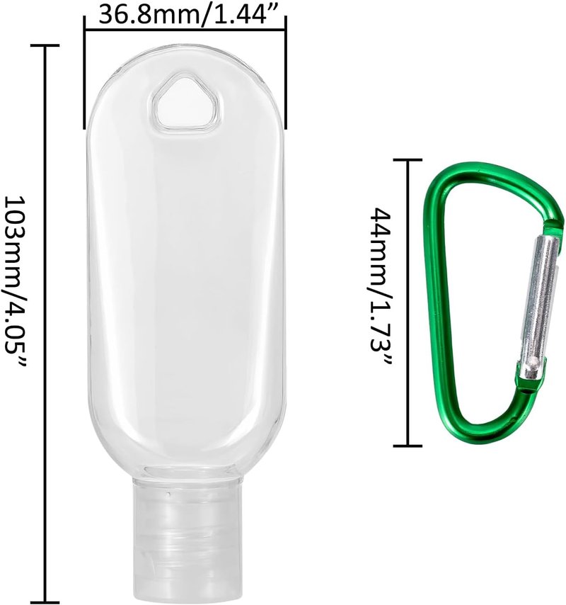 Travel Size Bottles - 50 PCS Refillable Squeeze Containers with Hand Sanitizer Keychain | 1 OZ Leakproof for Backpack