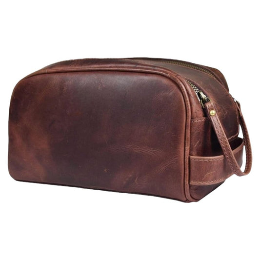 Hindoro 10" Premium Leather Toiletry Travel Pouch Bag With Waterproof Lining | King-Size Handcrafted Vintage Ditty - Kit Leather Goods (Dark Brown)