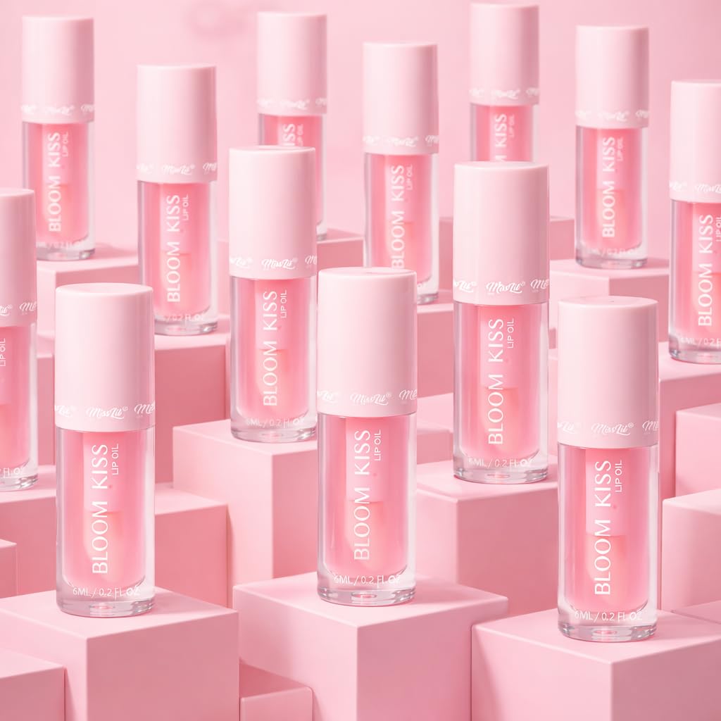Miss Lil USA Bloom Kiss Lip Oil, Nourishing Hydrating High-Shine Lip Oil Gloss, Lightweight Non-Sticky Formula for Soft Glossy Lips, Vegan & Cruelty-Free (Rose)