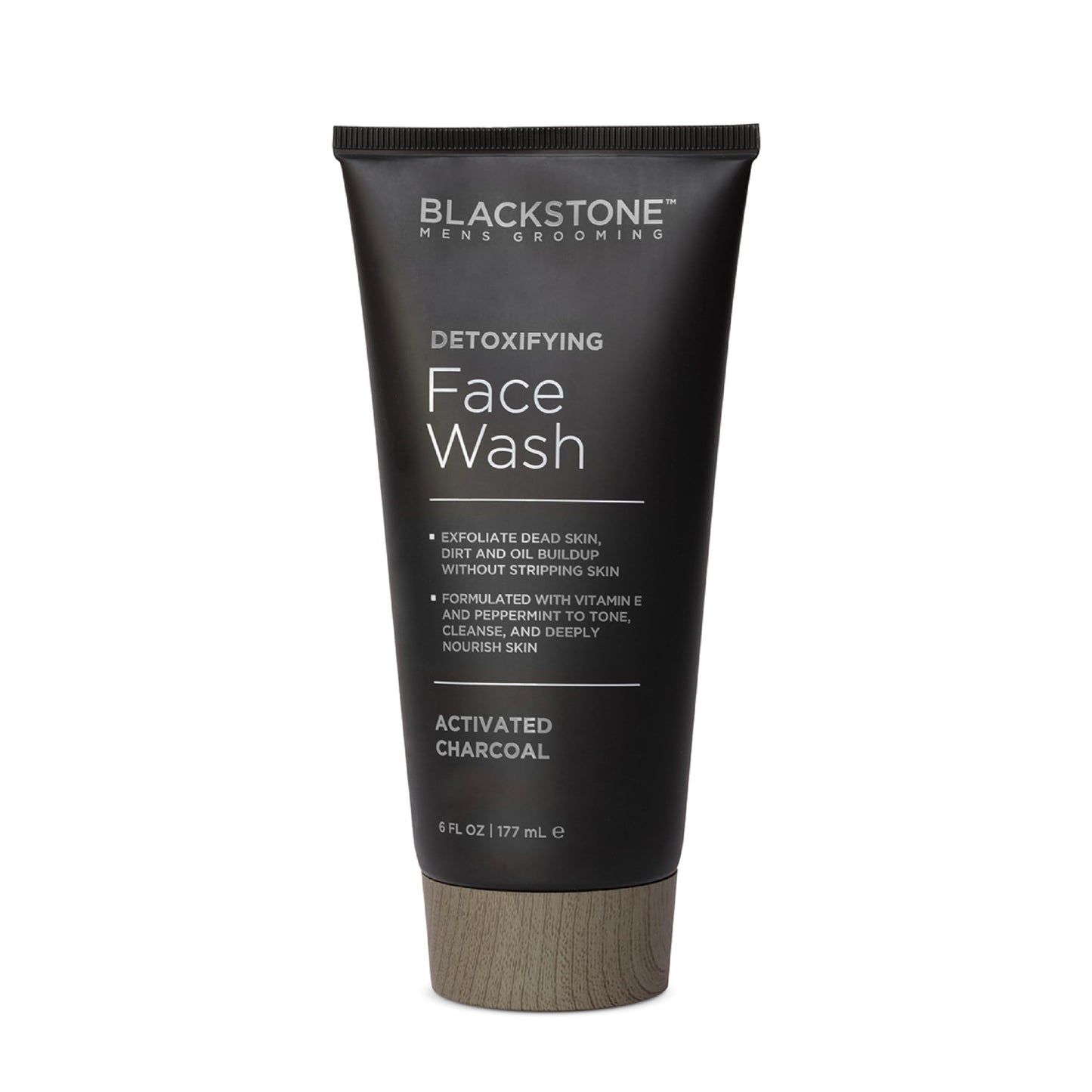 Blackstone Men's Grooming Detoxifying Face Wash with Vitamin E and Peppermint - Deep Cleansing & Exfoliating | Paraben Free, Activated Charcoal (6 Fl Oz)