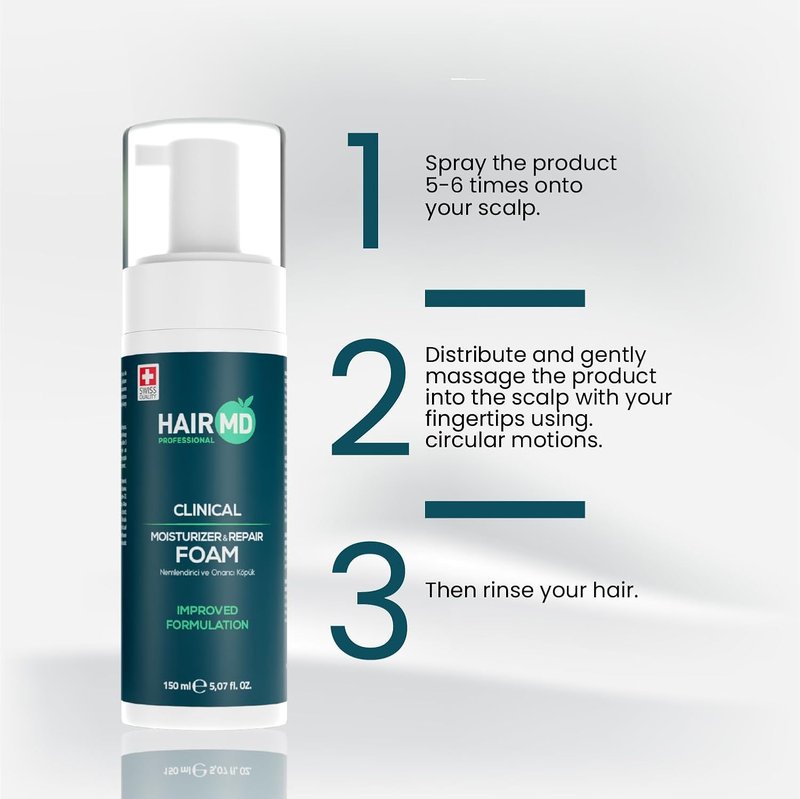 HairMD Men's Hair Growth Foam - Nourishing 150ml Formula for Post-Transplant Care - Gentle Cleansing for Sensitive Scalp