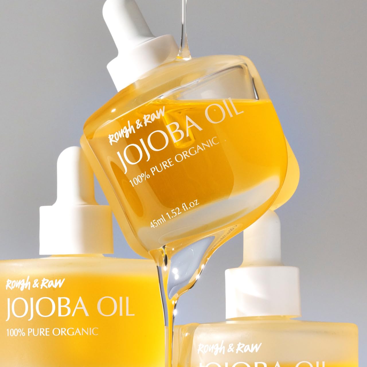 Rough & Raw USDA 100% Pure Organic Golden Jojoba Oil – Cold Pressed, Unrefined – Natural Moisturizer for Hair, Skin, Face & Nails – Carrier Oil for Essential Oils from Israel, made in Korea 1.52 fl.oz