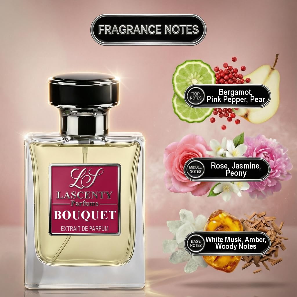 LaScenty BOUQUET Comparable to SUPREME BOUQUET perfume for Women (1.7oz / 50ml) | Extrait de Parfum | Long-Lasting Floral Amber Musk Scent | Signature Luxury Fragrance