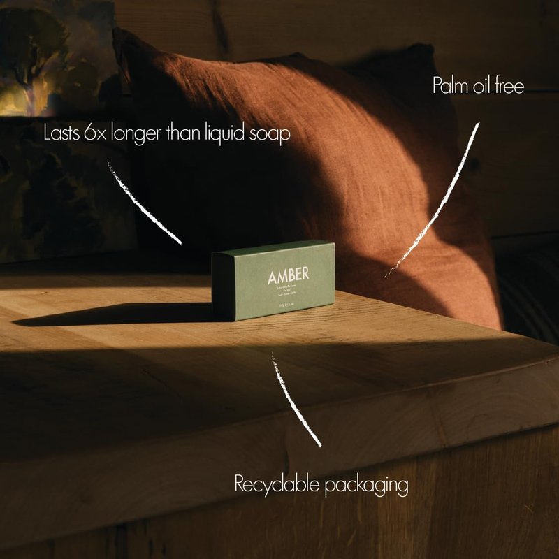 Laboratory Perfumes Amber Soap Bar | Infused with Amber Fragrance | Enriched with Shea Butter & Jojoba Oil | Palm Oil-Free, Plastic-Free & Skin-Kind (150g)