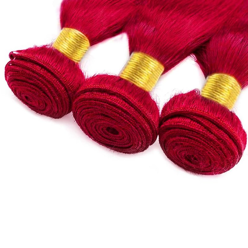 Red Bundles Straight Bundles Human Hair 16 18 20 Inch Unprocessed Brazilian Virgin Hair Weave 3 Bundle Red Human Hair Extensions 50 Grams Per Bundle