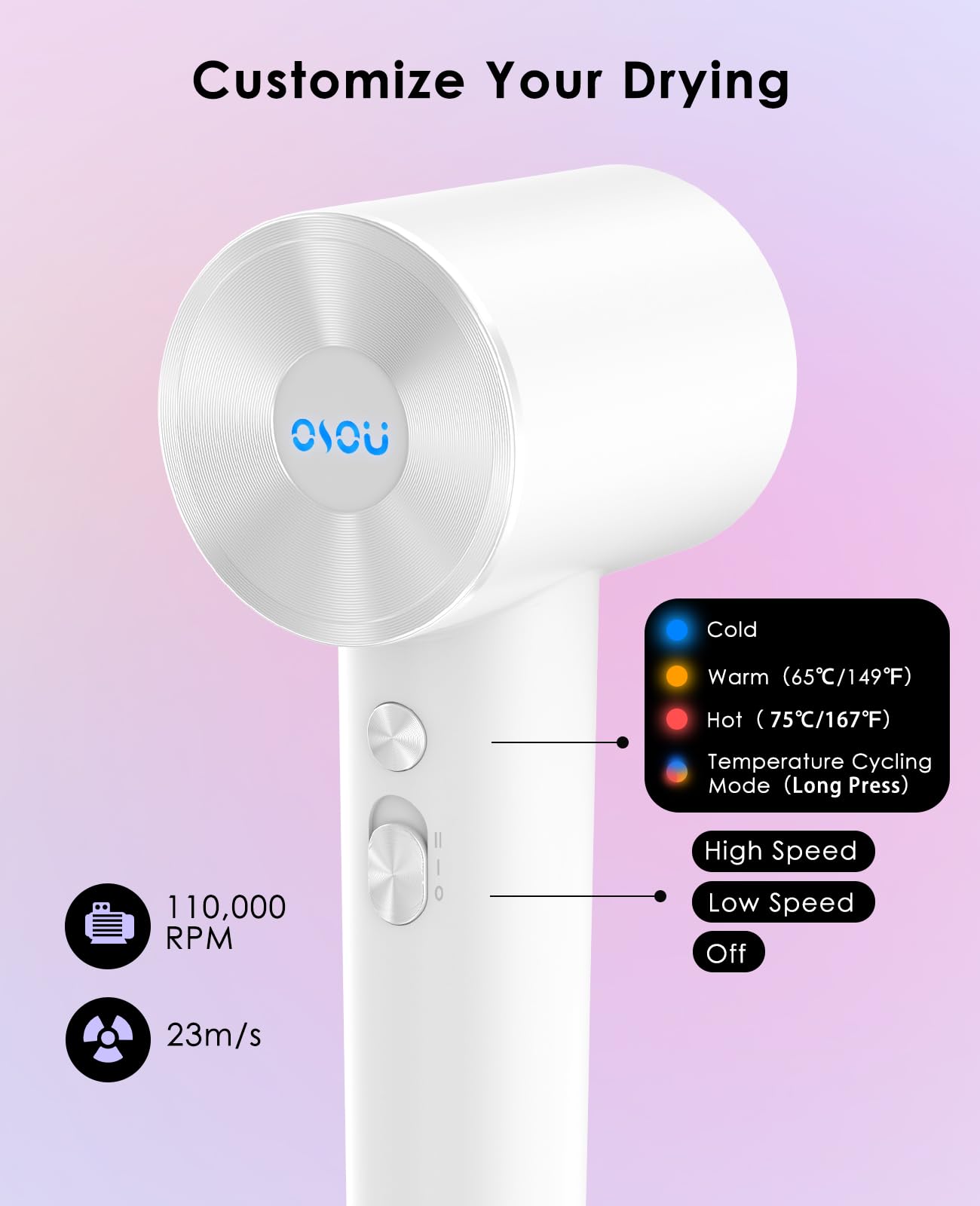 OSOU Hair Dryers, Negative Ionic Hair Dryer, High-Speed Blow Dryer with 110, 000 RPM Brushless Motor, Fast Drying Lightweight Travel Hairdryer, Low Noise Home Hair Dryer with Smooth Nozzle