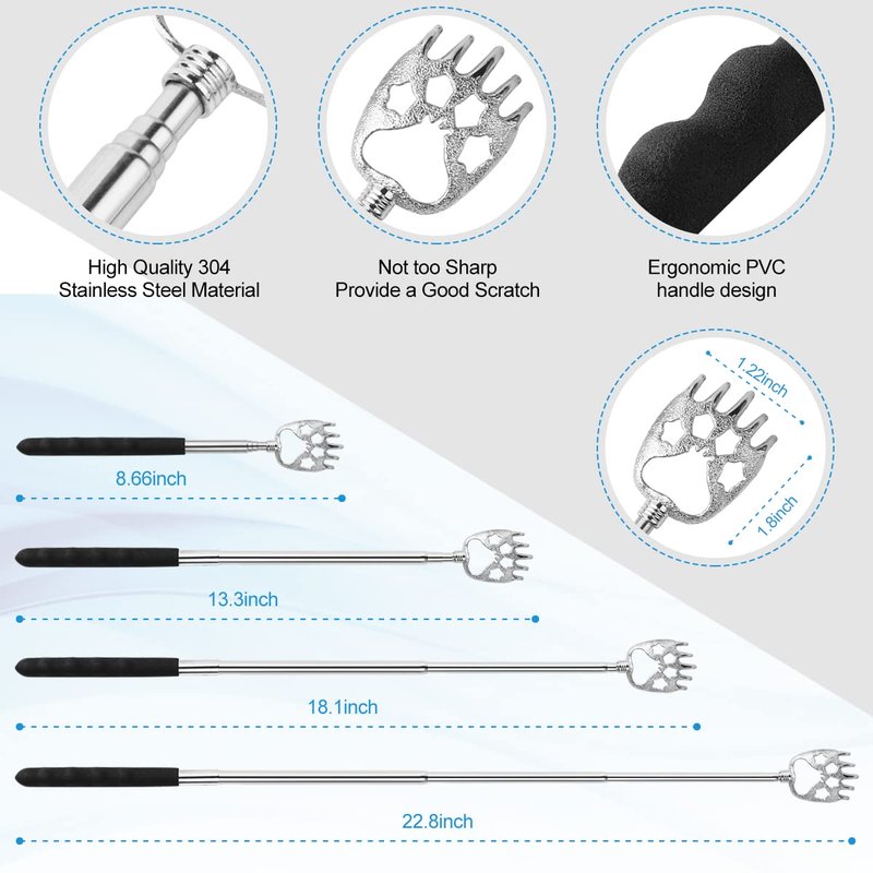 Yeipis 3 Pack Different Back Scratcher Metal Portable Telescoping with Rubber Handles, Extendable Back Massager Tool with Beautiful Box, Stocking Stuffers for Men Women Christmas Presents(Black)