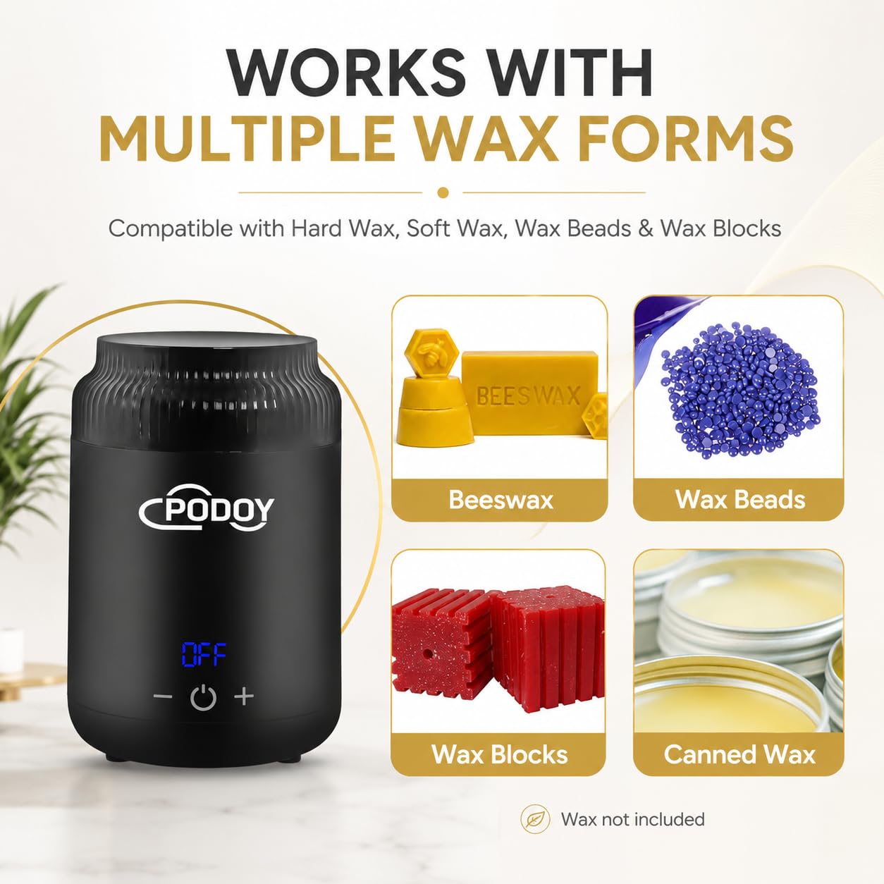 Podoy Mini Wax Pot Warmer for Hair Removal, Small Portable Travel Wax Melt Heater Machine Digital Display for SPA Salon Brow Body Nose Upper Lip Hair Waxing with 100 Waxing Sticks