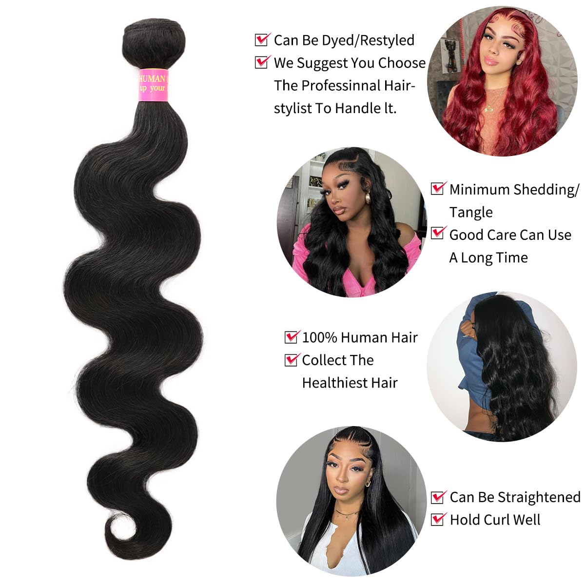 16 Inch Bundles Human Hair Body Wave 12A Brazilian Virgin Human Hair 1 Bundle 100% Unprocessed Quick Weave Hair Extensions Natural Black