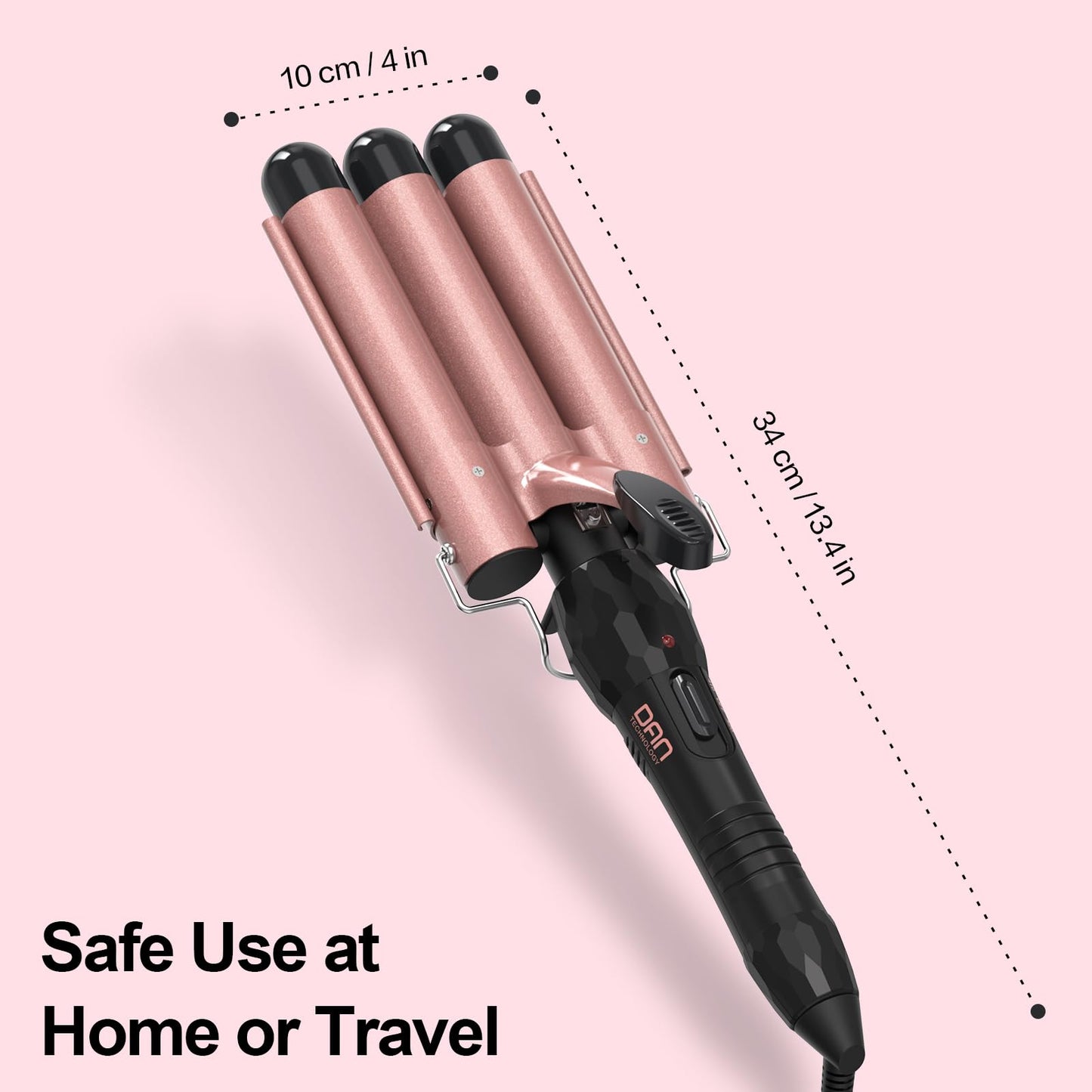 Hair Crimper 1 Inch, 2 Heat Settings 320°F/410°F, Ceramic Triple Hair Waver for Beach Waves, Dual Voltage 110-240V, Auto Shut-Off, Glove Included, Rose Gold