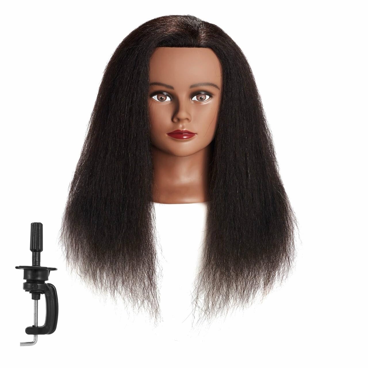 Mannequin Head 100% Real Hair 16 Inch Training Head Manikin for Hairdresser Training and Styling Practice Cosmetology Doll Head Practice Braiding Hair - With Clamp Stand