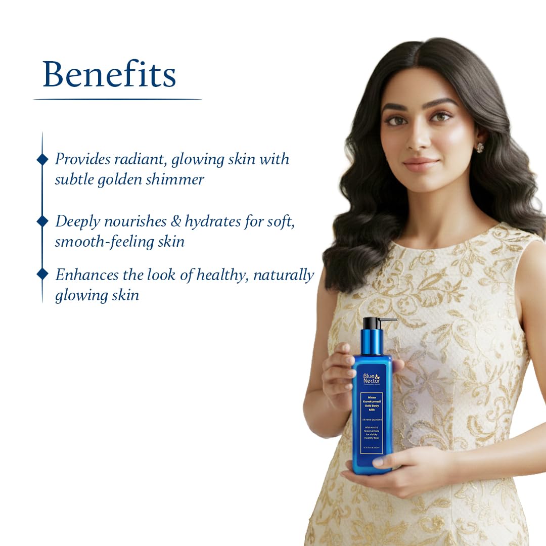 Blue Nectar Gold Body Milk for Women & Men | Body Lotion with Plant Based AHA & Niacinamide | Moisturizer for Body | All Skin Types (14 Herbs, 6.76 Fl Oz)