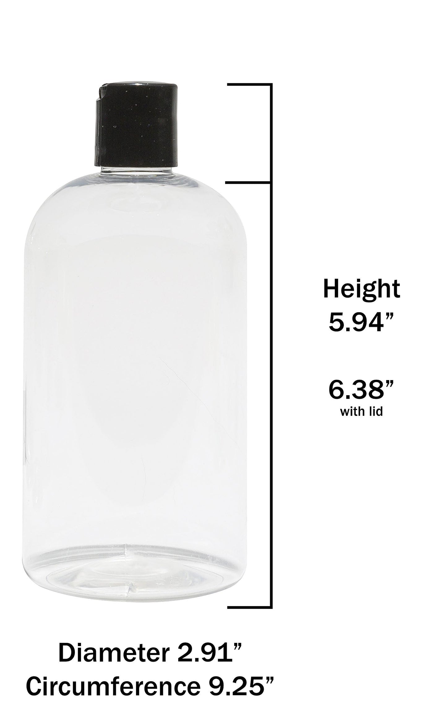 Baire Bottles - 16 oz Refillable Plastic Bottles with Disc Lids - 6 Pack with Waterproof Labels - Organize Soap, Shampoo, Lotion - PET, Lightweight, BPA Free (Amber/Brown, White Disc, Damask Labels)