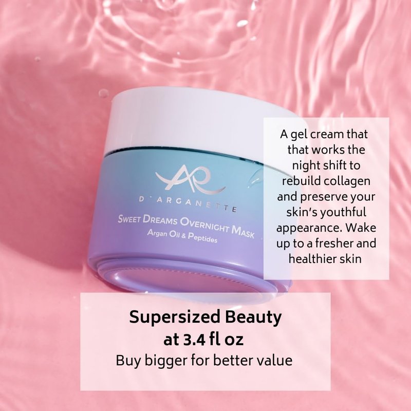 D'Arganette Sweet Dreams Sleeping Mask - Antioxidant-Rich Argan Oil & Peptides | Hydrating Face Moisturizer for Dry Skin - 3.4 oz