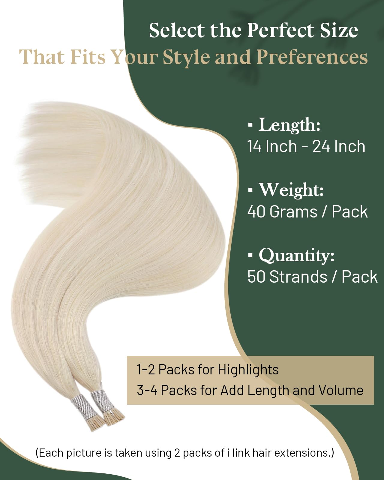 Ugeat I Tip Human Hair Extensions, Platinum Blonde, Remy Human Hair Extensions I Tip, Cold Fusion Pre Bonded Hair Extension for Women, 18 Inch 40G 50S