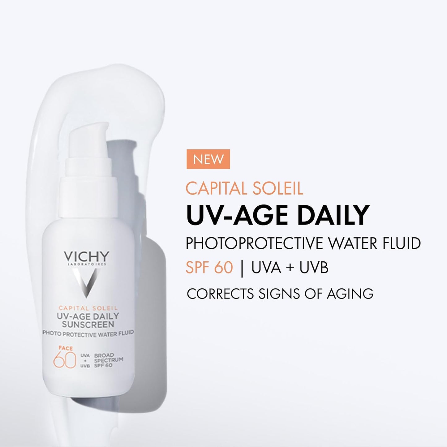 Vichy Capital Soleil SPF 60 - Anti-Aging Sunscreen with Hyaluronic Acid & Peptides | Broad Spectrum Protection, No White Cast