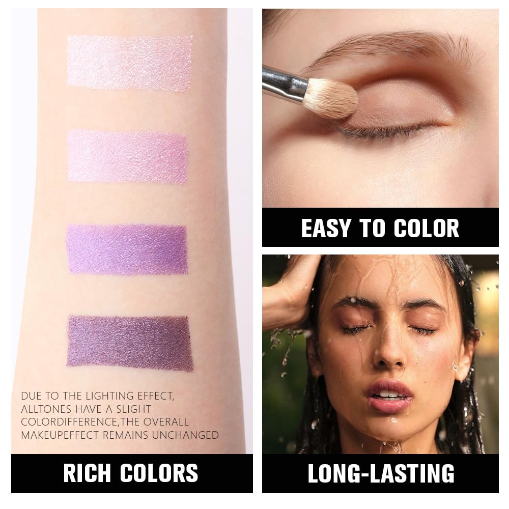 Lavender Purple Glitter Eyeshadow Quad - Pigmented Waterproof Makeup Palette for Older Women | Blendable & Cruelty-Free