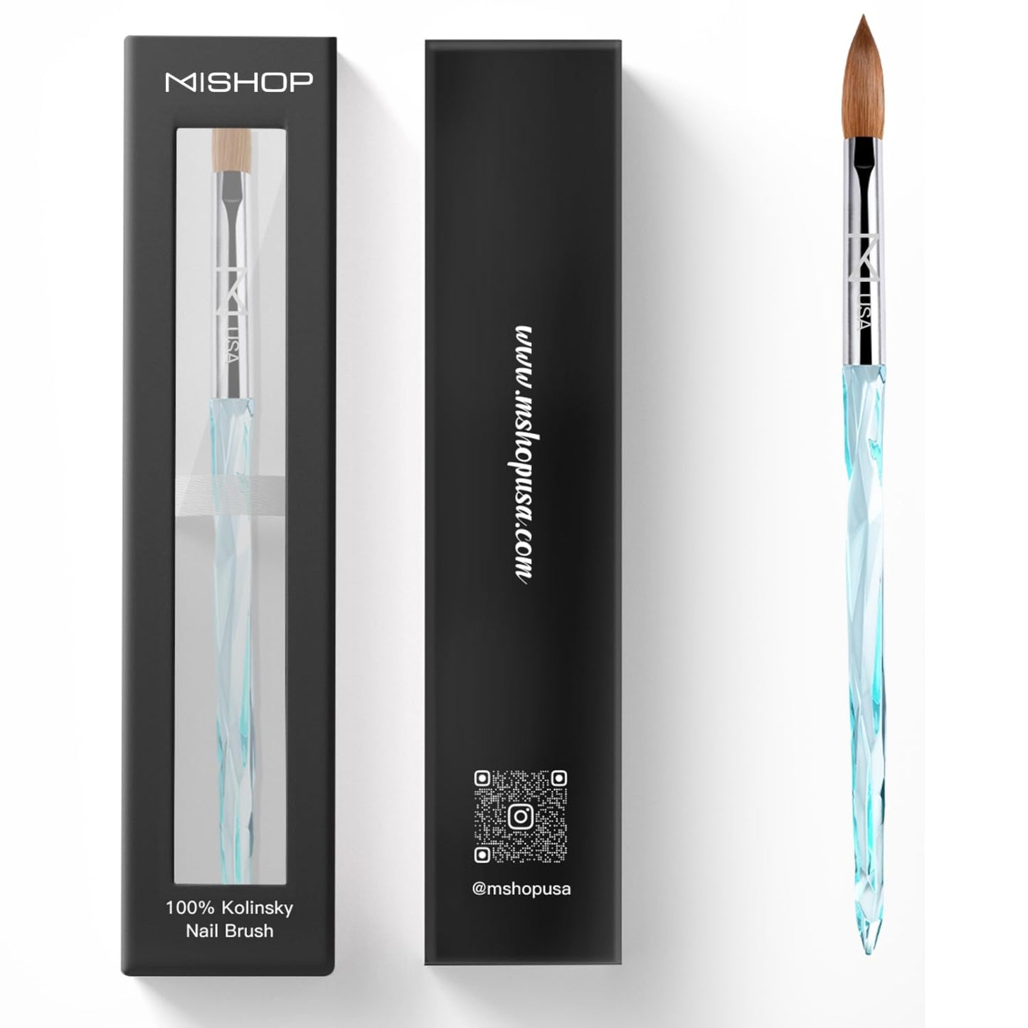 M ProK 100% Kolinsky Acrylic Nail Brush – Professional Nail Brush for Acrylic Application with Crystal Blue Handle – Handcrafted Salon Quality Tool (Size #12)