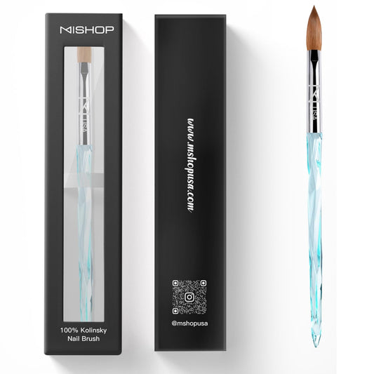 M ProK 100% Kolinsky Acrylic Nail Brush – Professional Nail Brush for Acrylic Application with Crystal Blue Handle – Handcrafted Salon Quality Tool (Size #12)