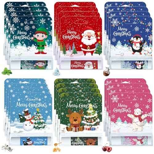 24 Pcs Christmas Lip Balm Gifts Bulk Cute Stocking Goodie Bags Stuffers 6 Flavors Holiday Small Gifts Xmas Party Supplies Moisturizer Butter Care