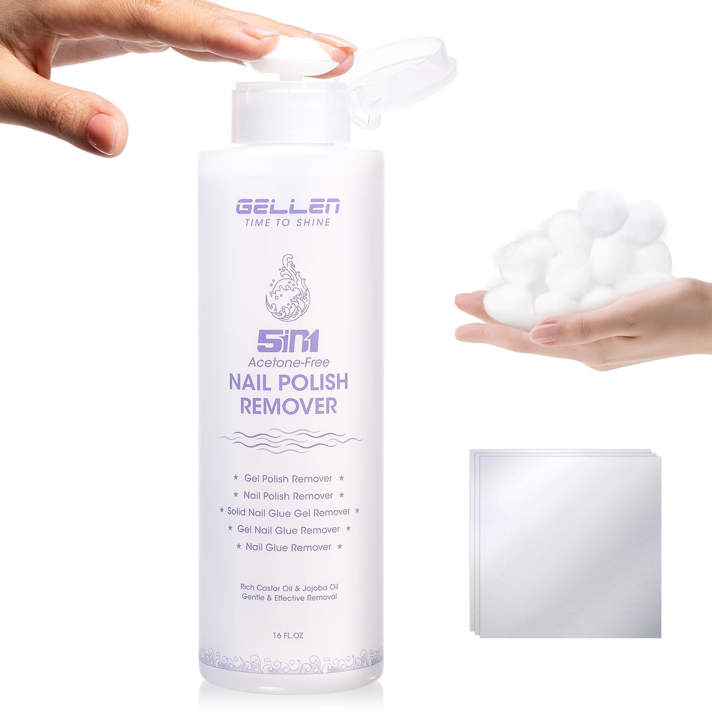Gellen 16 Fl Oz Nail Polish Remover Non Acetone, Professional Nail Polish Remover Pump | Soak off Gel Polish Remover Kit for Nails | Multifunctional 5 in 1 Gel Nail Remover