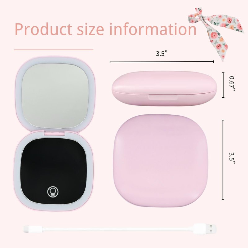 YABAHU Dual-Side Illuminating Beauty Mirror - 1X/5X LED Makeup & Grooming Hand Compact with Touch Control, Memory Function, Long-Lasting Charge for Flawless Detail Work