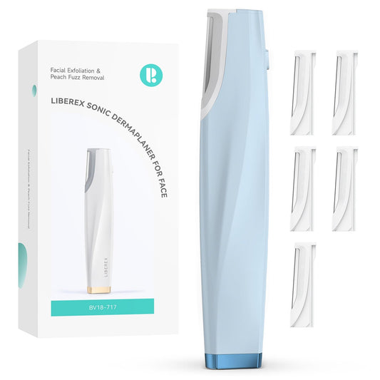 Sonic Dermaplaning Tool for Face - Rechargeable Dermaplane Razor with 6 Refill Dermablades, Facial Hair & Peach Fuzz Remover for Women (Blue)