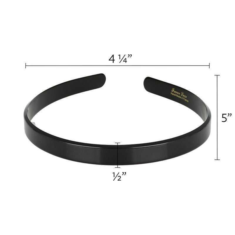 Black Headband for Women, France Luxe 1/2" Ultracomfort, Flexible Fit Plastic Headband with Gentle Teeth, Comfortable, All-Day Hold