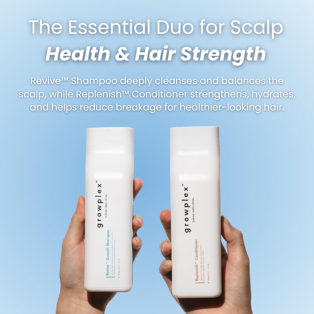Growplex Revive Shampoo & Replenish Conditioner Bundle, Biotin Scalp Care System for Men & Women, Supports Fuller Thicker-Looking Hair Daily