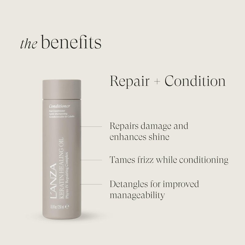 L'ANZA Keratin Healing Oil Conditioner for Dry Damaged Hair, Moisturizing, Detangles, Reduces Breakage, Adds Shine, Anti-Frizz, Color Safe Anti-Humidity Strengthening Care, Sulfate Free (8.5 Fl Oz)