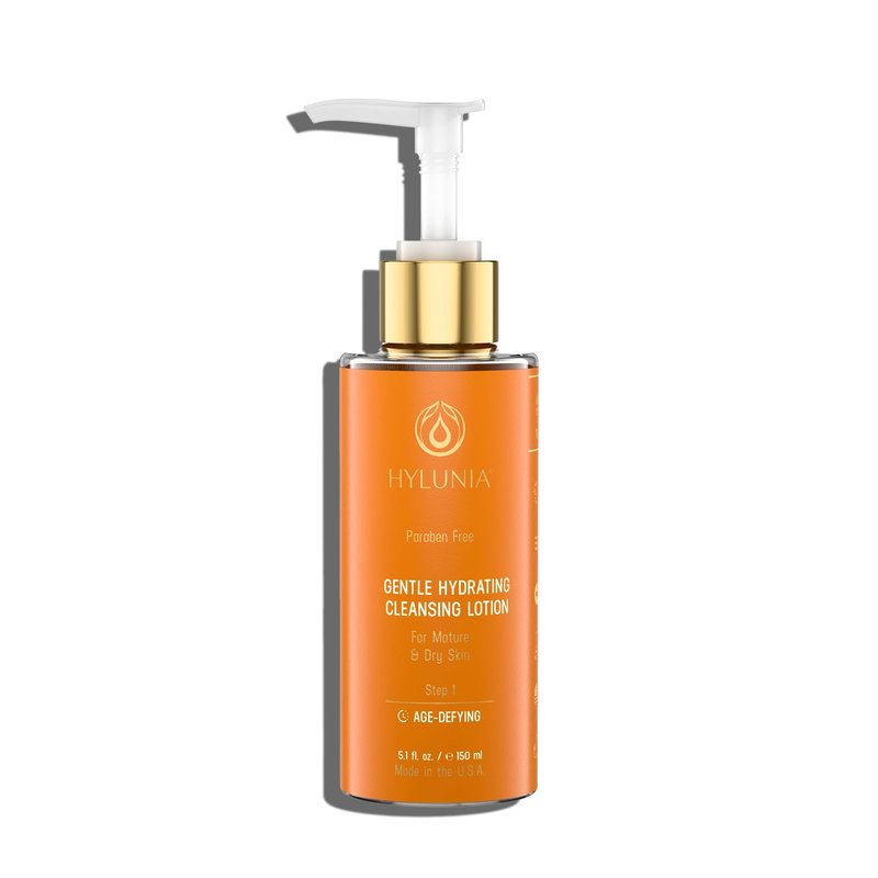 Hylunia Skincare Gentle Cleansing Lotion 5.1 oz with Hyaluronic Acid & Olive Oil Squalene – Hydrating, Non-Drying, pH Balanced Facial Cleanser for Sensitive & Mature Skin, Makeup Remover