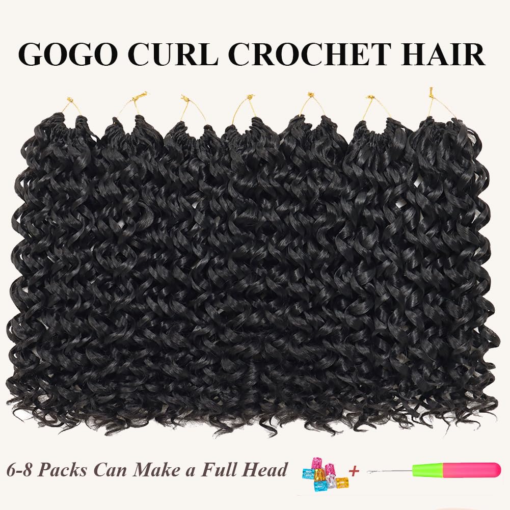 Curly Crochet Hair 14 Inch GoGo Curl Crochet Hair for Women Short Beach Curl Crochet Braids for Women 7 Packs Deep Curly Braiding Hair for Boho Braids (14 Inch, 1B)