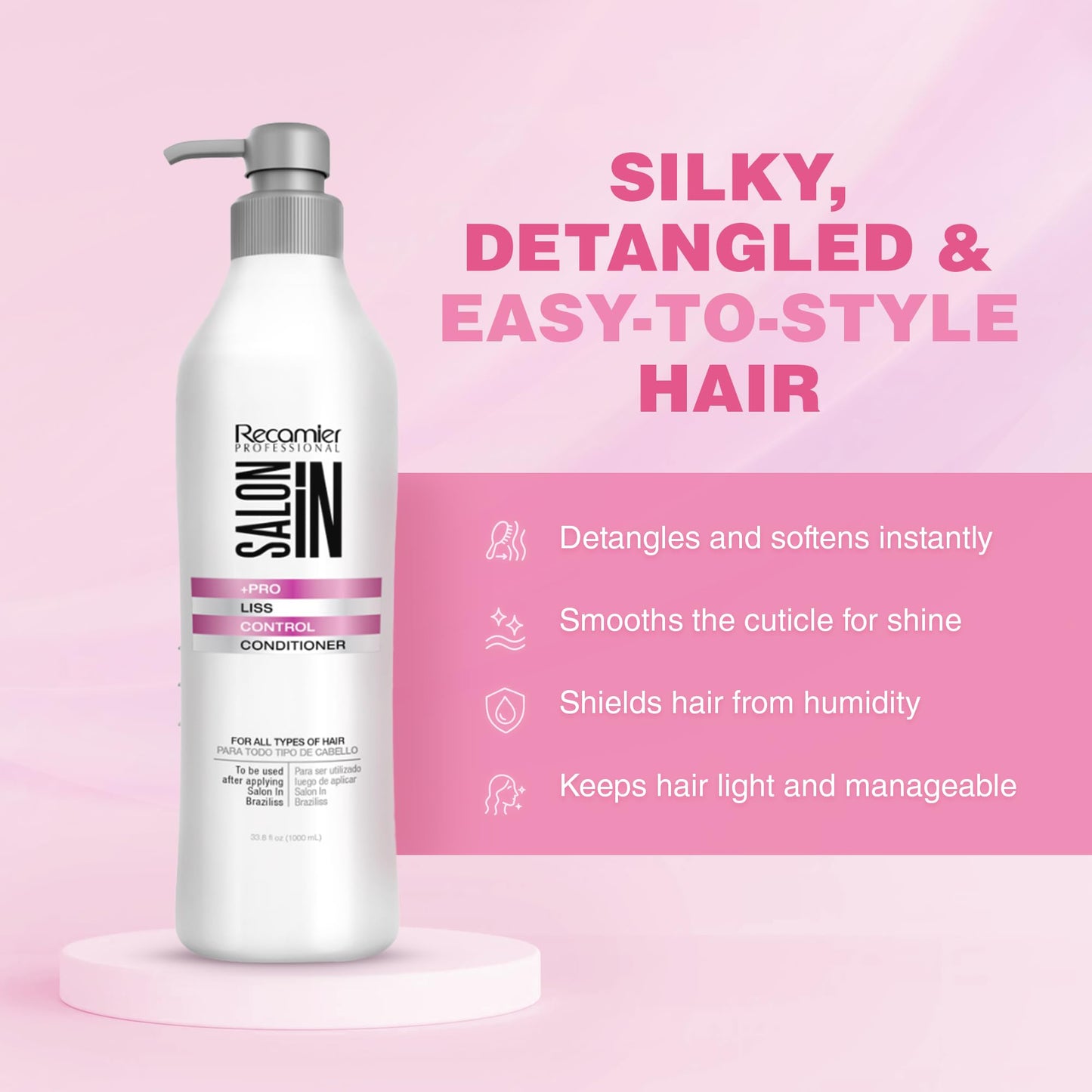 Salon In by Recamier | Liss Control Hair Conditioner Anti-Frizz | Frizz Control Hydrating Conditioner | 33.8 fl oz / 1000 ml
