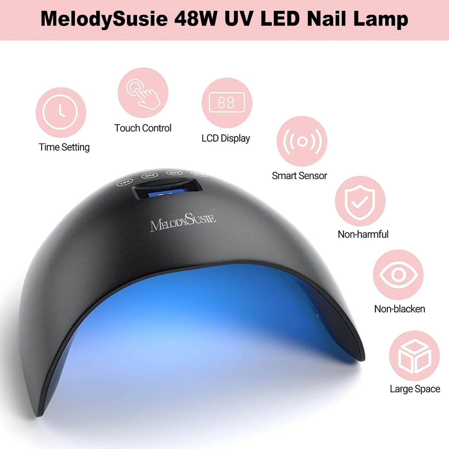 48W LED UV Nail Lamp - Black Handheld Light for Gel Nails | Professional Nail Dryer