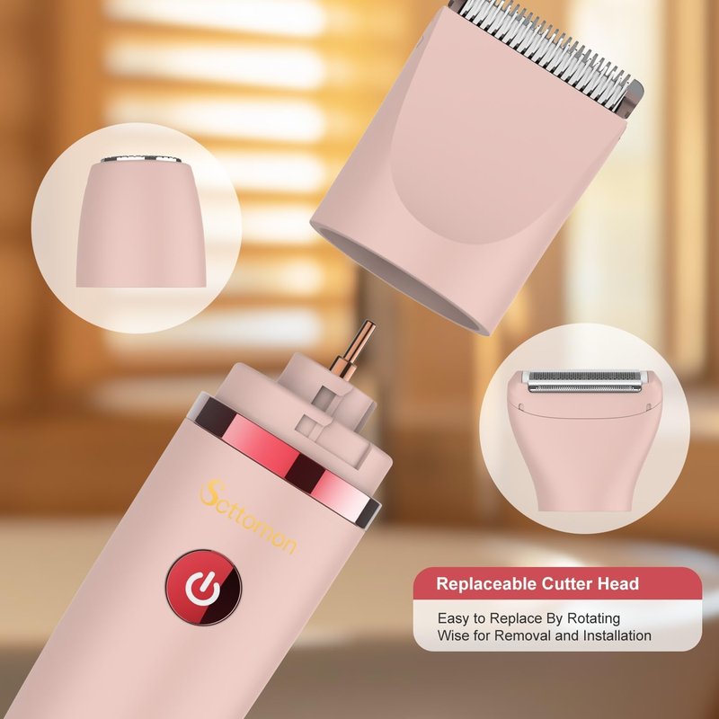 Scttomon 3-in-1 Electric Razor IPX7 Waterproof Bikini Trimmer Wet & Dry Use Painless Personal Trimmer Groomer for Ladies Face Body Legs Bikini Public Hairs Electric Lady Shaver with Replaceable Heads