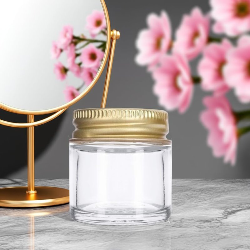1 oz / 30 ml Clear Thick Glass Jar with Gold Metal Airtight Lid (12 Pack)