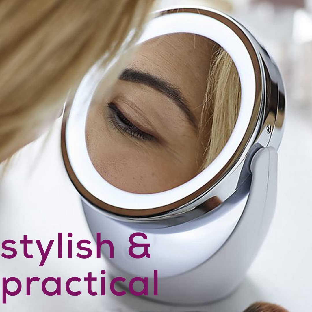 Beurer 5x Magnifying Double-Sided Cosmetic Vanity Makeup Mirror Illuminated | LED Lights | 360° Degree Swivel Rotation| Cordless | BS49