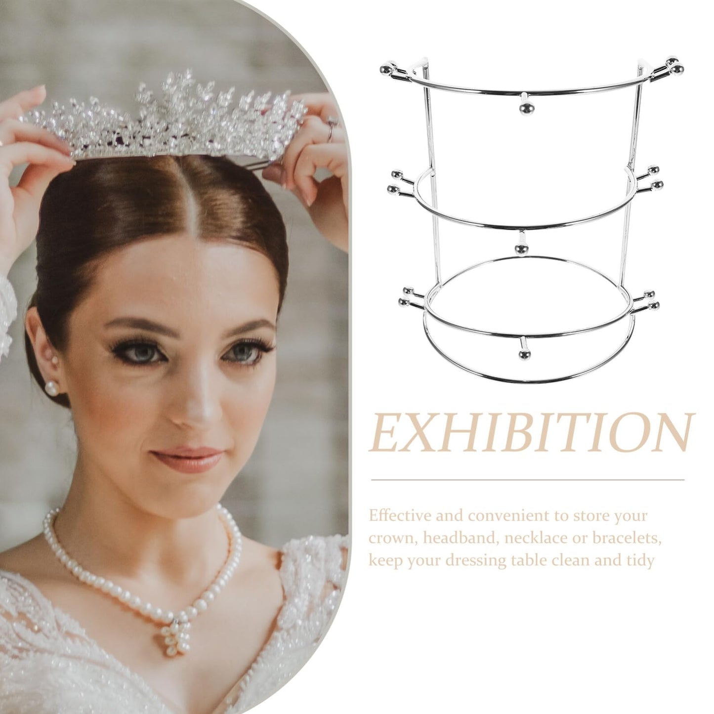 HOLIDYOYO Crown Display Stand Three-Tier Metal Tiara Holder Rack for Wedding Bridal Headbands Hair Accessories Organizer 7.55X5.51X5.51 Inches
