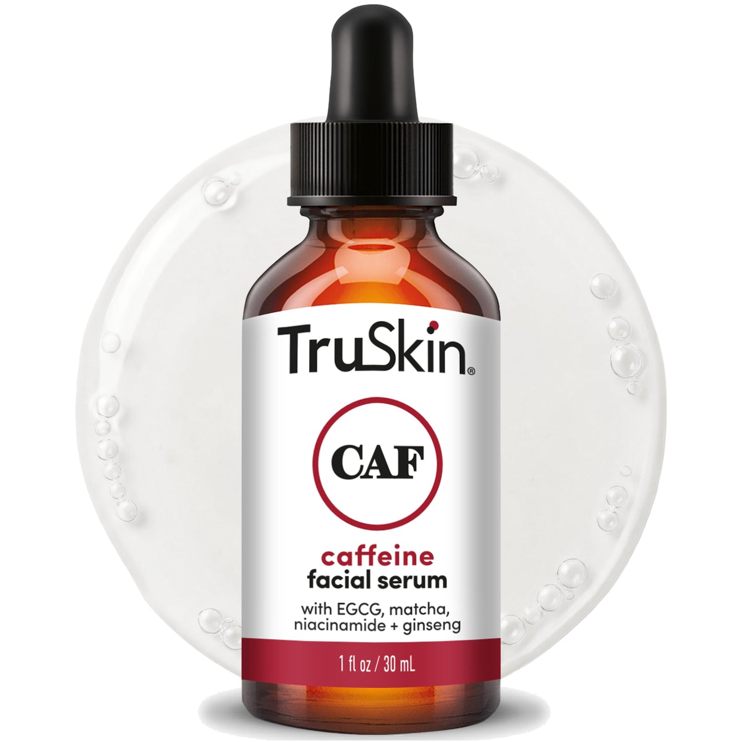 TruSkin Caffeine Face & Eye Serum - Energizing 5% Caffeine Serum with EGCG Niacinamide Matcha and Ginseng - Improve Look of Under Eye Dark Circles and Puffiness, 1 fl oz