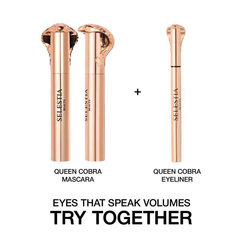 SELESTIA BEAUTY Black Mascara Queen Cobra – Volumizing, Curling, Lengthening – Soft Brush for Smooth Application – Long-Lasting & Weather-Proof – 0.34 fl.oz. - Made in Italy