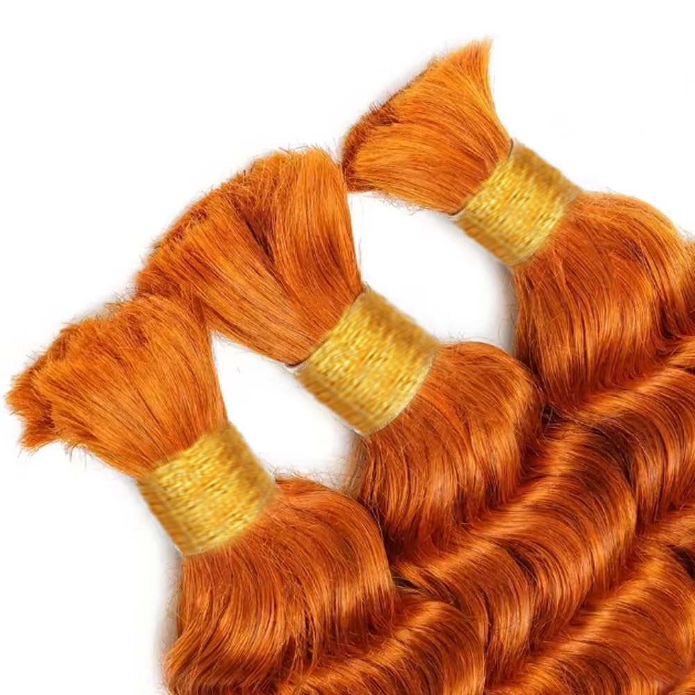 350 Boho Human Hair 12 12 12 Inch Deep Wave Bulk Ginger Braiding Hair Deep Curly Orange Human Braiding Hair Extensions for Woman