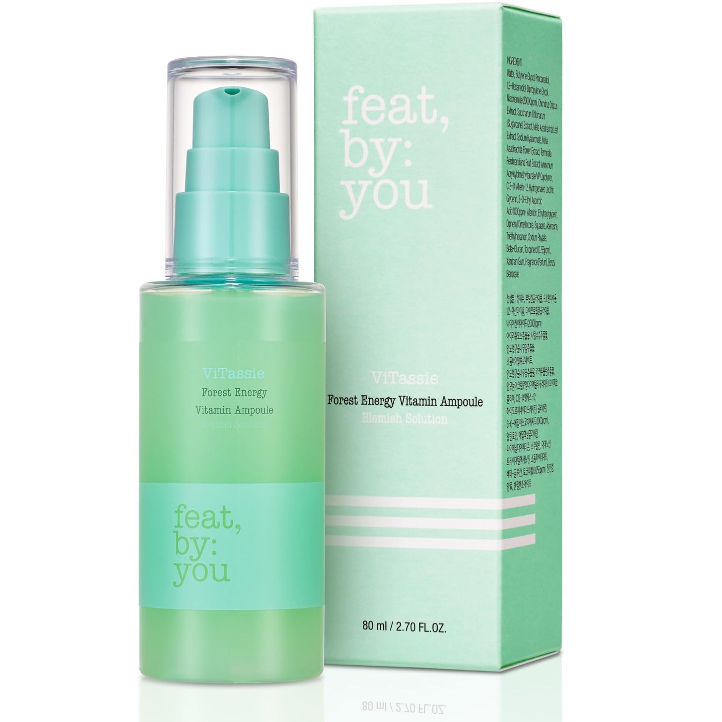 Feat By You Korean Hyaluronic Acid Serum for Face - (2.70 fl.oz) Korean Skin Care Ampoule with Vitamin C, Niacinamide, Hyaluronic Acid, Fast Absorbing, Non-Greasy, Hydrating