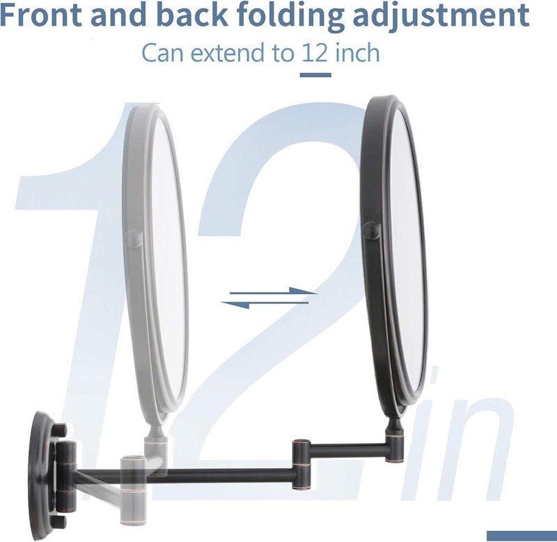 Wall Mounted Magnifying Makeup Mirror - 10x Magnification, Oil Rubbed Bronze | 8-Inch Double-Sided Swivel, 12-Inch Extension