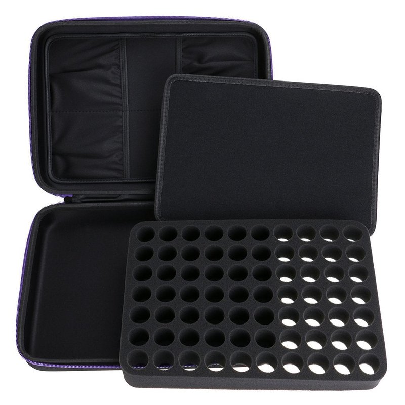 Hipiwe 70 Essential Oils Carrying Case Holds 5ml, 10ml, 15ml Bottles Hard Shell Exterior EVA Essential Oils Storage Organzier Bag with Foam Insert and Carrying Handle, Purple