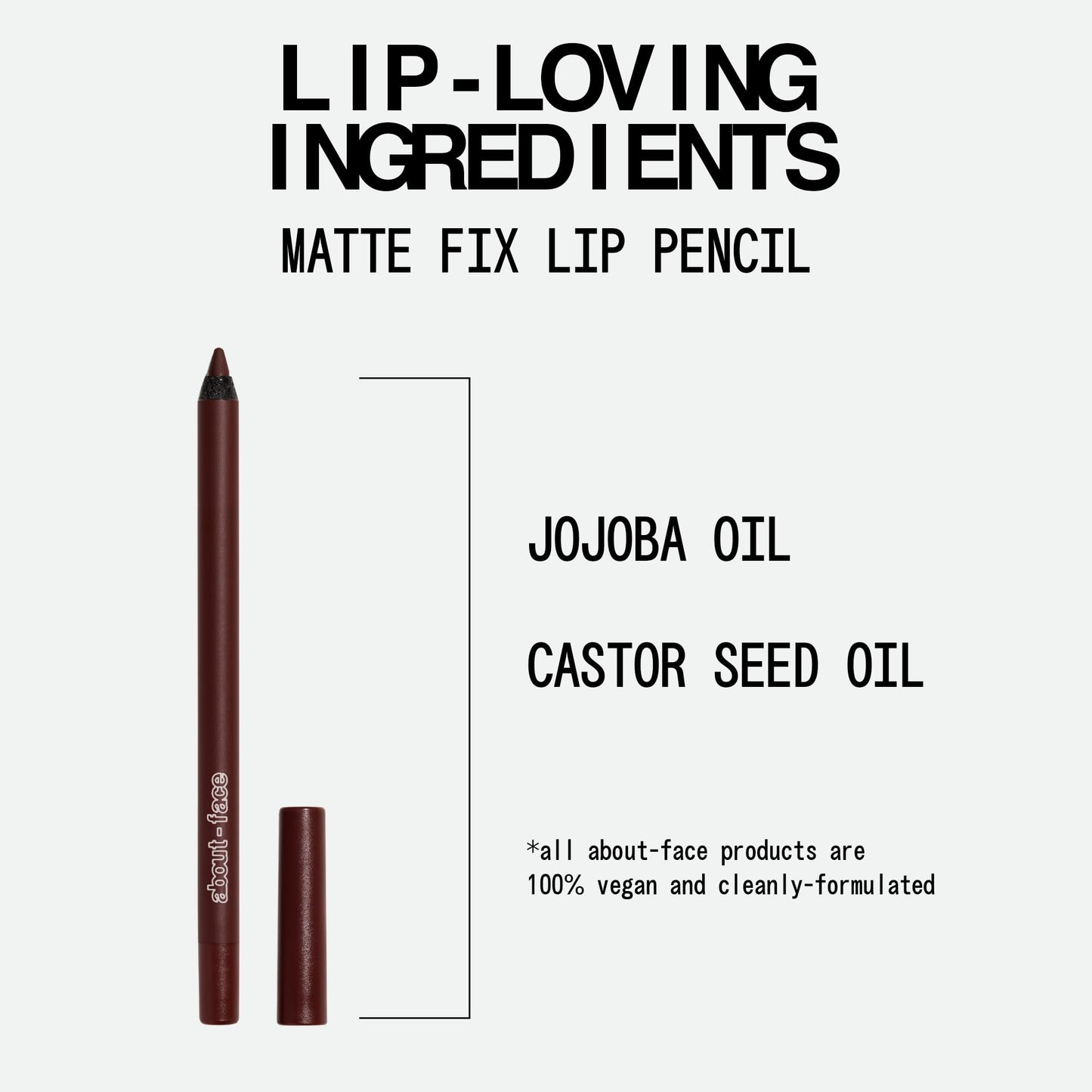 about-face Matte Fix Lip Pencil Smoked – Long-Wear, Creamy Matte Lip Liner with Hyaluronic Acid & Vitamins C & E – Vegan, Cruelty-Free, Clean Beauty – 0.042 oz (Plum Brown)