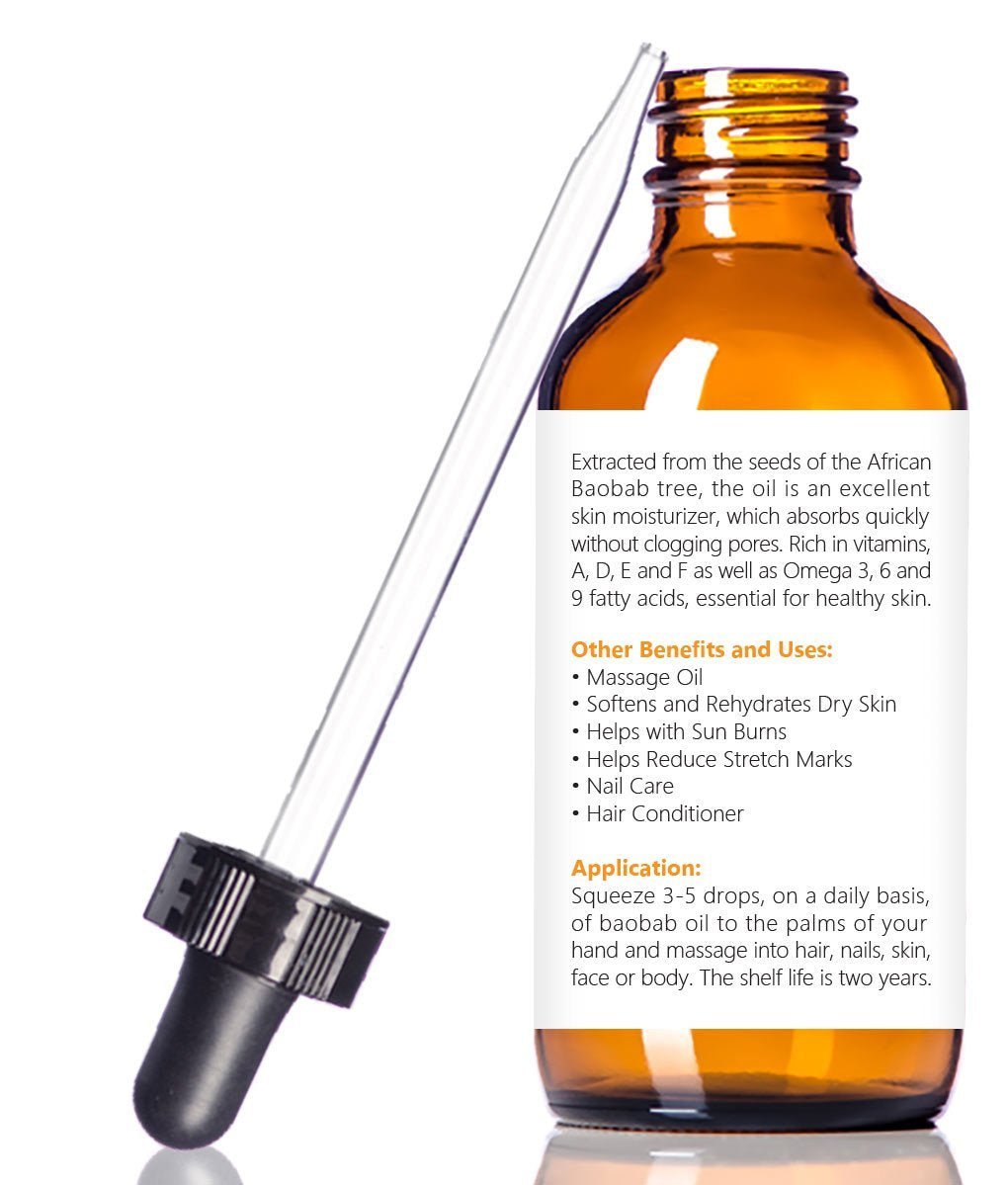 Renewalize Certified Organic Baobab Oil | 100 Percent Pure Cold Pressed and Unrefined | All Natural Skin Nails and Hair Moisturizer | 4 fl oz