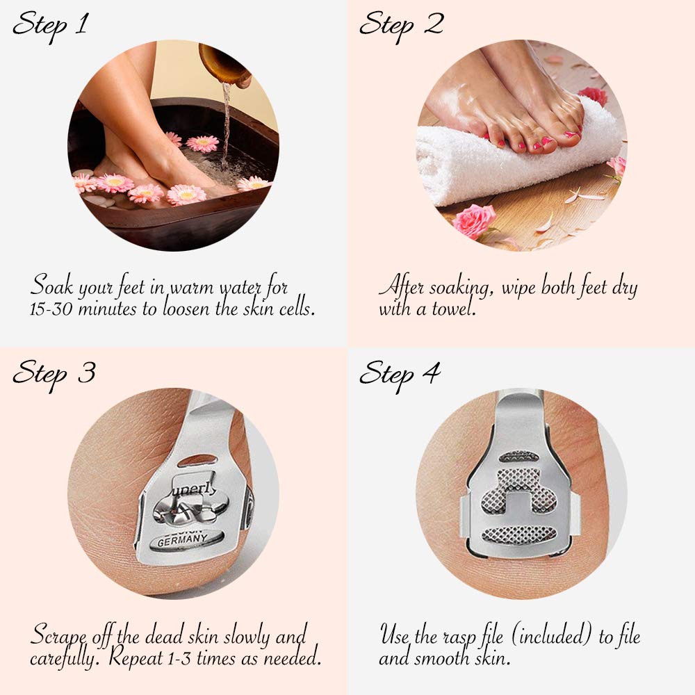 Allura Foot Care Pedicure Callus Shaver Cutter Rasp File Hard Skin Corn Remover Wood Handle 10 Blades (Case Included)